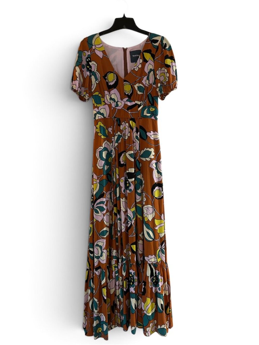 ModCloth Long Maxi Dress V-neck Floral Short Sleeve Ruffle Boho Small NEW!